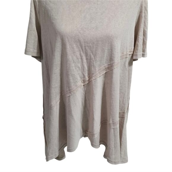 Easel WhEat Beige Oversized Comfy Asymmetrical Hem Shirt Size Small - Picture 2 of 6